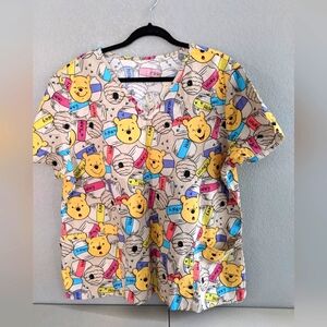 Disney Winnie The Pooh Bear Scrub Top Medical Office Uniform Costume Cute